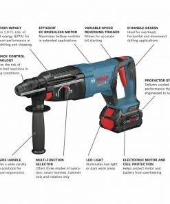 Bosch GBH18V-26DK24 Bulldog 18V EC Brushless Lithium-Ion 1 In. Cordless SDS-plus Rotary Hammer Kit With 2 Batteries (8 Ah) -Bosch Sales Shop bshngbh18v 26dk24 c