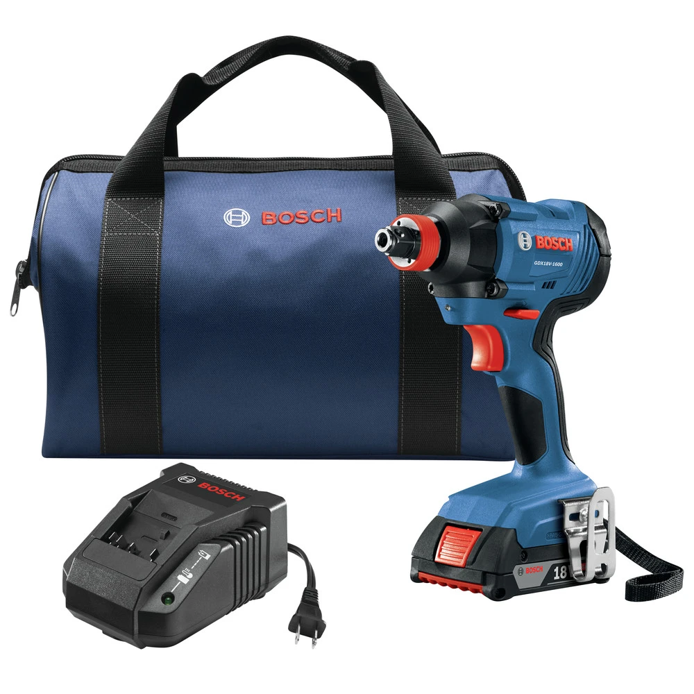 Bosch GDX18V-1600B12 18V Freak Lithium-Ion 1/4 In. And 1/2 In. Cordless Two-In-One Bit/Socket Impact Driver Kit (2 Ah) 1 Bosch GDX18V-1600B12 18V Freak Lithium-Ion 1/4 In. And 1/2 In. Cordless Two-In-One Bit/Socket Impact Driver Kit (2 Ah)