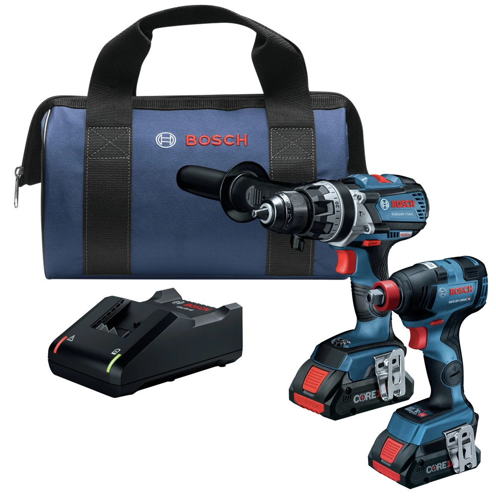 Bosch GXL18V-224B25 18V 2-Tool 1/2 In. Hammer Drill Driver And 2-in-1 Impact Driver Combo Kit With (2) CORE18V 4.0 Ah Lithium-Ion Batteries 1 Bosch GXL18V-224B25 18V 2-Tool 1/2 In. Hammer Drill Driver And 2-in-1 Impact Driver Combo Kit With (2) CORE18V 4.0 Ah Lithium-Ion Batteries