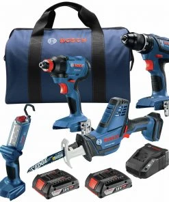 Bosch GXL18V-496B22 18V Compact Lithium-Ion Cordless 4-Tool Combo Kit (2 Ah)