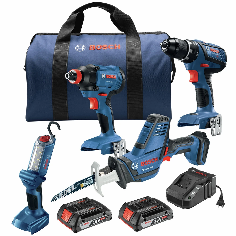 Bosch GXL18V-496B22 18V Compact Lithium-Ion Cordless 4-Tool Combo Kit (2 Ah) 1 Bosch GXL18V-496B22 18V Compact Lithium-Ion Cordless 4-Tool Combo Kit (2 Ah)
