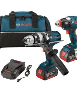 Factory Reconditioned Bosch CLPK224-181-RT 18V Cordless Lithium-Ion 1/2 In. Hammer Drill And Socket Ready Impact Driver Combo Kit