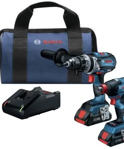 Factory Reconditioned Bosch GXL18V-224B25-RT 18V Brute Tough Connected-Ready EC Brushless Li-Ion 1/2 In. Cordless Hammer Drill Driver / 1/4 / 1/2 In. 2-In-1 Impact Driver Combo Kit (4 Ah)
