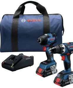 Factory Reconditioned Bosch GXL18V-238B25-RT 18V Compact Tough Connected-Ready EC Brushless Lithium-Ion 1/2 In. Cordless Drill Driver / 1/4 In. Hex Impact Driver Combo Kit With 2 Batteries (4 Ah)